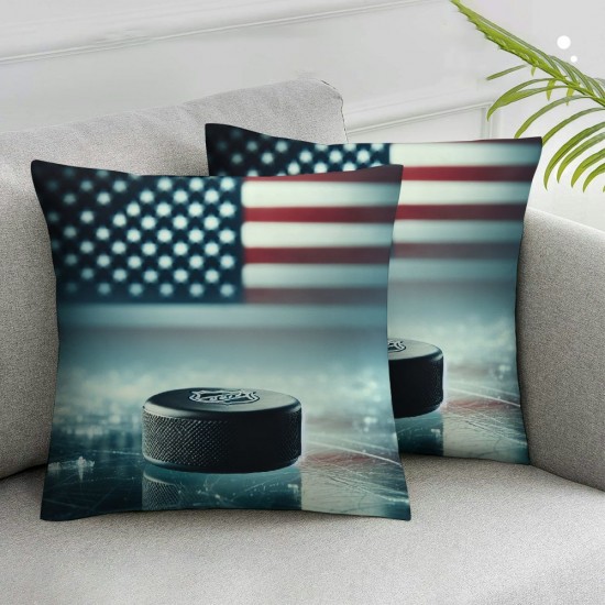 Ulloord Throw Pillow Covers, Vintage Hockey Sport Pattern  USA Flag Patriotic Pillow Cases Cushion Cover Home Car Bed Decorative Pillowcase Gift (Hockey Sport)