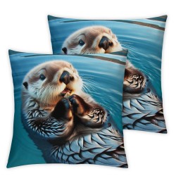 Ulloord Throw Pillow Covers Sea Otters in Water Nature Animal Design Square Pillowcase for Home Decor Sofa Car Bedroom Pillow case