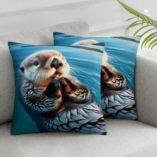 Ulloord Throw Pillow Covers Sea Otters in Water Nature Animal Design Square Pillowcase for Home Decor Sofa Car Bedroom Pillow case