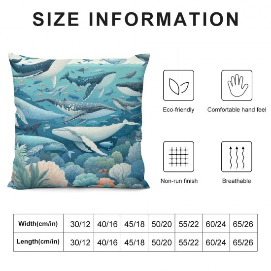 Ulloord Throw Pillow Covers Nature Sea Coral Blue Design Square Pillowcase for Home Decor Sofa Car Bedroom Pillow case