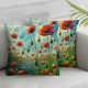 Ulloord Throw Pillow Covers Red Flower Heart Wreath Poppy Sping Floral Square Pillowcase for Home Decor Sofa Car Bedroom Pillow case