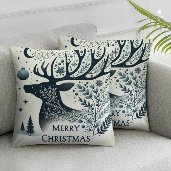 Ulloord Throw Pillow Covers Merry Christmas Square Pillowcases for Home Decor Sofa Car Bedroom Blue Pillow Cases