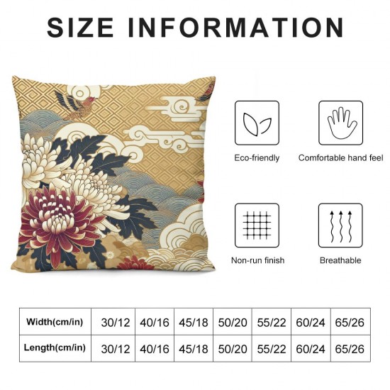 Ulloord Throw Pillow Covers Elegant Flying White Cranes Square Pillowcases for Home Decor Sofa Car Bedroom Abstract Japanese Floral Wave Animal Bird Design Pillow Cases