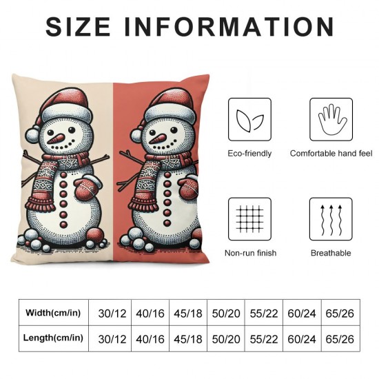 Ulloord Throw Pillow Covers Christmas Decorations Square Pillowcases for Home Decor Sofa Car Bedroom Cute Snowman in Santa Hat Design Pillow Cases