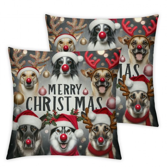 Ulloord Throw Pillow Covers Merry Christmas Square Pillowcases for Home Decor Sofa Car Bedroom Cute Dogs Animals Design Pillow Cases