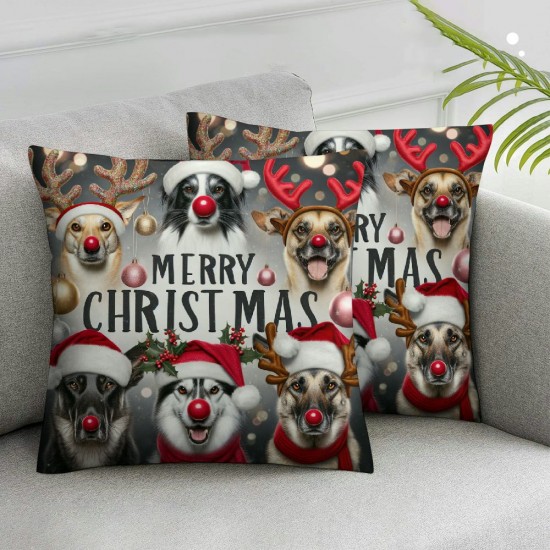 Ulloord Throw Pillow Covers Merry Christmas Square Pillowcases for Home Decor Sofa Car Bedroom Cute Dogs Animals Design Pillow Cases