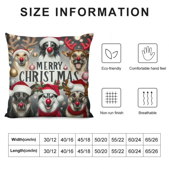 Ulloord Throw Pillow Covers Merry Christmas Square Pillowcases for Home Decor Sofa Car Bedroom Cute Dogs Animals Design Pillow Cases