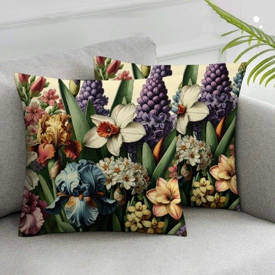 Ulloord Throw Pillow Covers Spring Purple Flowers Botanical Square Pillowcase for Home Decor Sofa Car Bedroom Pillow case