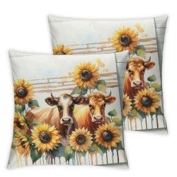 Ulloord Throw Pillow Covers Farm Cow with Sunflower Square Pillowcase for Home Decor Sofa Car Bedroom Pillow case