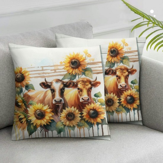 Ulloord Throw Pillow Covers Farm Cow with Sunflower Square Pillowcase for Home Decor Sofa Car Bedroom Pillow case