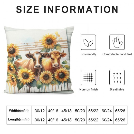 Ulloord Throw Pillow Covers Farm Cow with Sunflower Square Pillowcase for Home Decor Sofa Car Bedroom Pillow case