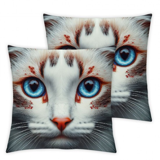 Ulloord Throw Pillow Covers Cute White Cat Kitten Pet Animal Design Square Pillowcases for Home Decor Sofa Car Bedroom Pillow Cases