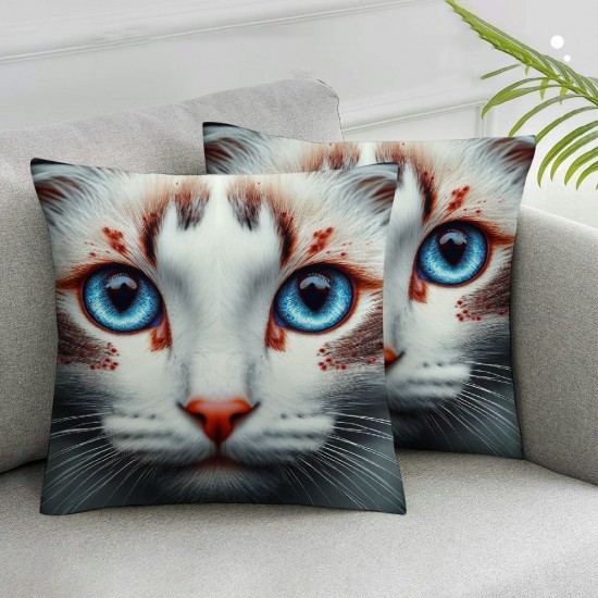 Ulloord Throw Pillow Covers Cute White Cat Kitten Pet Animal Design Square Pillowcases for Home Decor Sofa Car Bedroom Pillow Cases