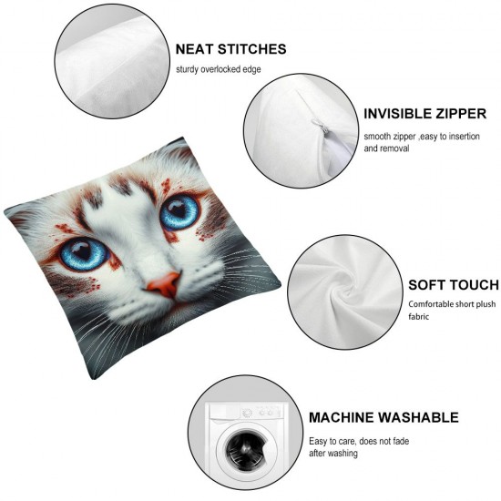 Ulloord Throw Pillow Covers Cute White Cat Kitten Pet Animal Design Square Pillowcases for Home Decor Sofa Car Bedroom Pillow Cases