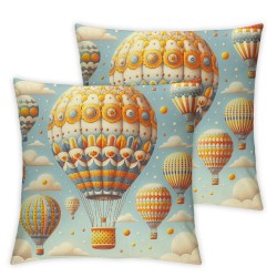 Ulloord Throw Pillow Covers Colorful Hot Air Balloon Square Pillowcases for Home Decor Sofa Car Bedroom Background Watercolor Painting Pillow Cases