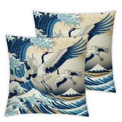 Ulloord Throw Pillow Covers Bird Blue Sea Wave Flowers Design Square Pillowcase for Home Decor Sofa Car Bedroom Pillow case