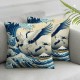 Ulloord Throw Pillow Covers Bird Blue Sea Wave Flowers Design Square Pillowcase for Home Decor Sofa Car Bedroom Pillow case