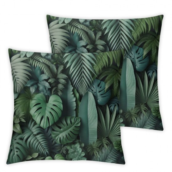 Ulloord Pillow Case, Summer Exotic Jungle Plant Leaves Banana Leaves Cushion Cover Square Home Decorative Throw Pillow Case White Black Green