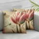 Ulloord  Throw Pillow Covers Flowers Home Protectors Tulip with Dragonflies Pattern Square Pillowcase  Cushion Cover for Home Sofa Car (Tulip with Dragonflies)