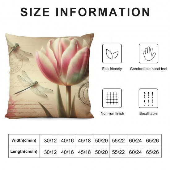 Ulloord  Throw Pillow Covers Flowers Home Protectors Tulip with Dragonflies Pattern Square Pillowcase  Cushion Cover for Home Sofa Car (Tulip with Dragonflies)