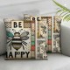 Bee Happy Throw Pillow Case Quote with Bees Retro Wood Plank Green Leaves  Pillow Covers Cushion Cover Square Standard Home Decorative for Couch Sofa Car (Bee)