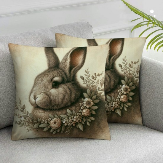 Ulloord Spring Cute Rabbit Bunny Throw Pillow Covers  Rabbit with Roses Flowers Wreath Art Print Cushion Cover Home Sofa Couch Bed Decor Pillow Case