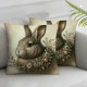 Ulloord Spring Cute Rabbit Bunny Throw Pillow Covers  Rabbit with Roses Flowers Wreath Art Print Cushion Cover Home Sofa Couch Bed Decor Pillow Case