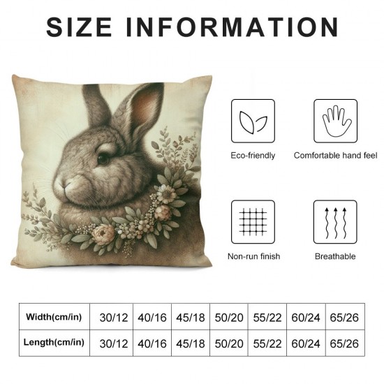 Ulloord Spring Cute Rabbit Bunny Throw Pillow Covers  Rabbit with Roses Flowers Wreath Art Print Cushion Cover Home Sofa Couch Bed Decor Pillow Case