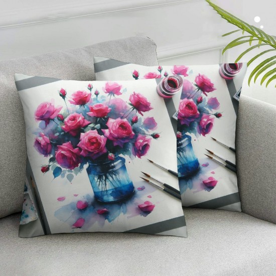 Ulloord Vintage Floral Pillow Covers Decorative Throw Pillow Case Rose Flowers Leaves Vase Lettering Painting  Pillowcase  Cushion Cover for Sofa Bedroom (Rose Flowers Leaves Vase)