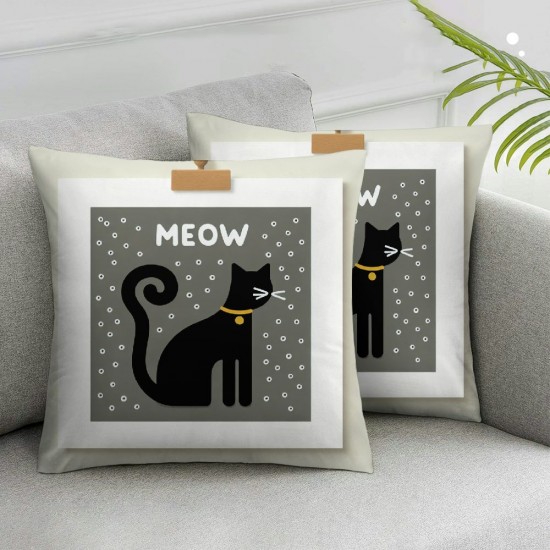 Ulloord Hopyeer  Throw Pillow Covers Cute Animal Pet Black Cat Design Pillowcase Rustic Wood Grey with You Had Me at Meow Words Standard Cushion Cover for Sofa Couch Lover Gift