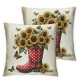 Ulloord Pillow Covers Decorative Cushion Yellow Sunflower with Butterfly Robin Birds Pattern Decor Retro Floral Home for Couch