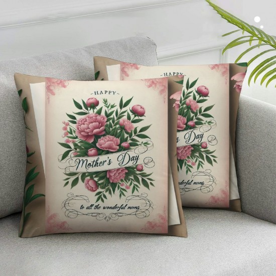 Ulloord Watercolor Flower with Happy Mother’s Day Throw Pillow Cover Pillowcase Decor, Mom Quote Words Spring Floral Bloom Sofa Bed Bedroom Home Decoration