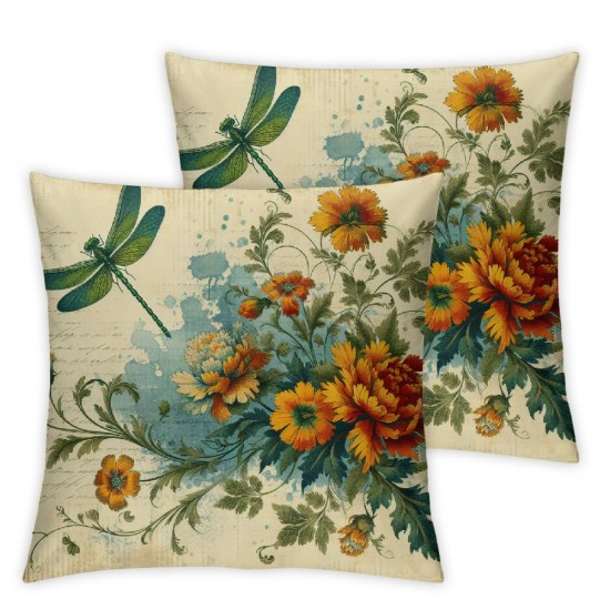 Ulloord Floral Throw Pillow Cover Yellow Blue Flowers Cushion Cover Decorative Throw Pillow Case for Sofa Couch Decoration(VY-)