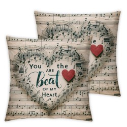 Ulloord You are The Beat of My Heart Sweet Quote Saying Throw Pillow Covers Vintage Wood Style with Music Note Stave Classical Valentine's  Pillowcase for Sofa Chair