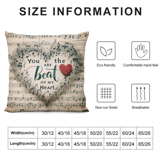 Ulloord You are The Beat of My Heart Sweet Quote Saying Throw Pillow Covers Vintage Wood Style with Music Note Stave Classical Valentine's  Pillowcase for Sofa Chair