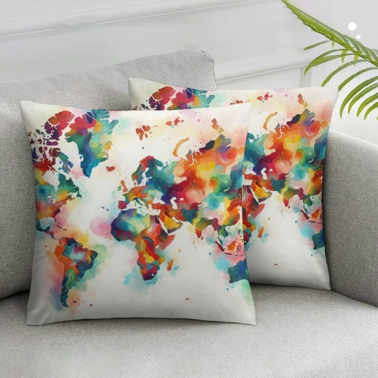 Ulloord Pillow Covers World Ink Map with Super Soft Decorative Throw Pillow Cases Geography Theme Cushion Covers for Home Sofa