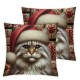 Ulloord Hopyeer Merry Christmas Animals Home Sofa Couch Decoration Throw Pillow Covers Vintage Style Xmas Cute Cat in The Santa Hat Pillowcase  Cushion Cove  (CA-Cat)