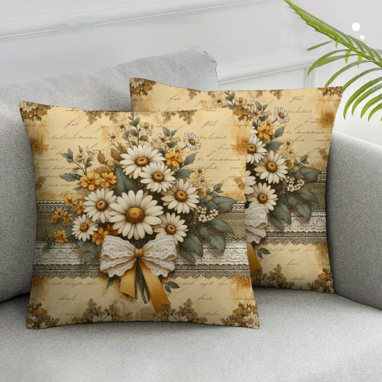 Ulloord Daisy Flowers Spring Summer Decoration Pillowcase, Farmhouse Garden Pillow Cover Home Outdoor Sofa Decoration, White Linen Cushion Cover