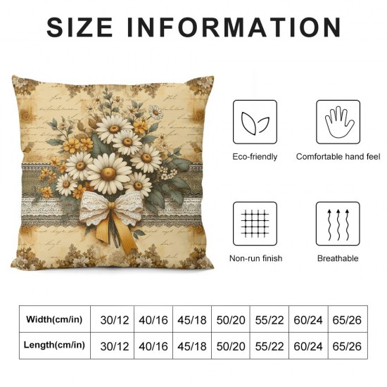 Ulloord Daisy Flowers Spring Summer Decoration Pillowcase, Farmhouse Garden Pillow Cover Home Outdoor Sofa Decoration, White Linen Cushion Cover