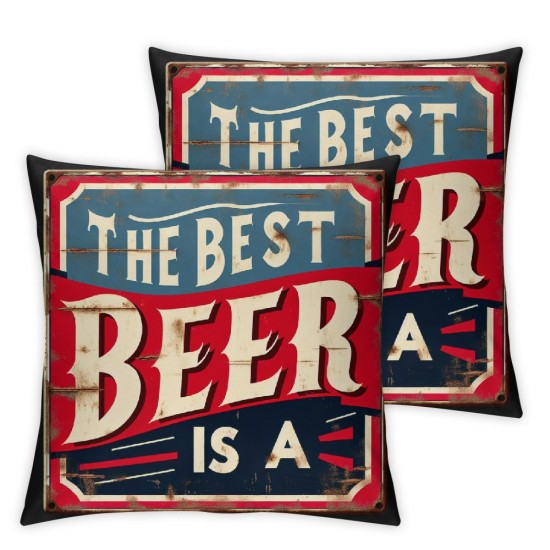 Ulloord Throw Pillow Covers Beer Quote Lettering Throw Pillows Cases Vintage with Red Cushion Cover Couch Car Holiday Decoration (The Best Beer is Open one)