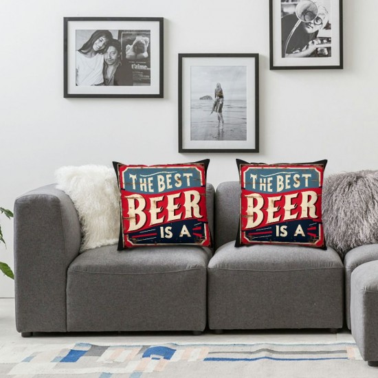 Ulloord Throw Pillow Covers Beer Quote Lettering Throw Pillows Cases Vintage with Red Cushion Cover Couch Car Holiday Decoration (The Best Beer is Open one)