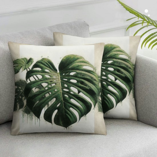 Ulloord Hopyeer Tropical Leaf Throw Pillow Case Beautiful Tropical Leaves Design Satin Cushion Cover Square Home Sofa Decorative for Chair