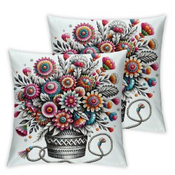 Ulloord Rustic Farmhouse Decor Pillow Covers Wooden Colorful Flower Blossom with Vase Bottle Art Decor Sofa Couch Pillowcase Cushion Cover