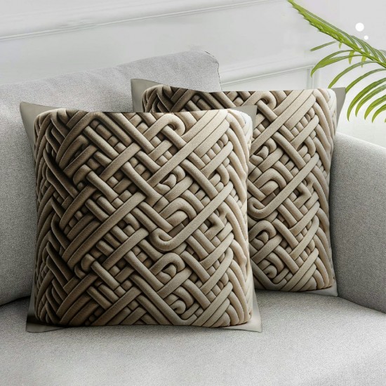 Ulloord  Throw Pillow Covers Corduroy  Cream Stripe Pattern Square Soft Cushion Covers for Couch Bedroom Sofa Living Room Bed Chair Solid