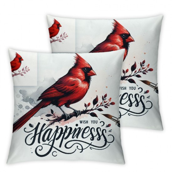 Ulloord Wish You Happiness Cardinal Bird Throw Pillow Covers Merry Christmas Watercolor Birds Winter Holiday Pillow Cases Home Sofa Decor Cushion Cover