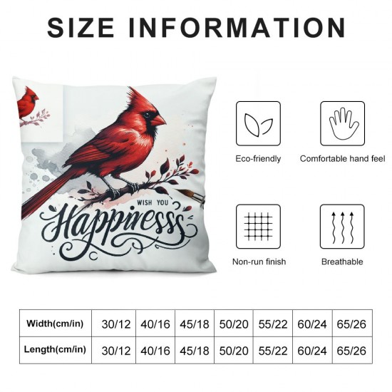 Ulloord Wish You Happiness Cardinal Bird Throw Pillow Covers Merry Christmas Watercolor Birds Winter Holiday Pillow Cases Home Sofa Decor Cushion Cover