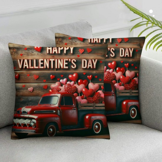 Ulloord Happy Valentines Day Pillow Covers Home Decor Pink Red Love Truck and Roses Wreath Throw Pillows Cushion Cove Cushion Cases for Sofa Bed (PR-Love")