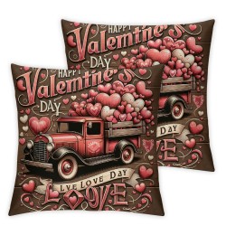 Ulloord Happy Valentines Day Pillow Covers Home Decor Pink Red Love Truck and Love You Arrow Roses Wreath Throw Pillows Cushion Cove Cushion Cases for Sofa Bed