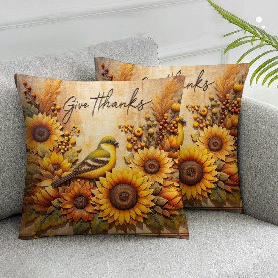 Ulloord Hopyeer Thanksgiving Day Decoration Throw Pillow Covers Fall Sunflowers Robin Birds with Every Day Pillowcase for Sofa Bedroom