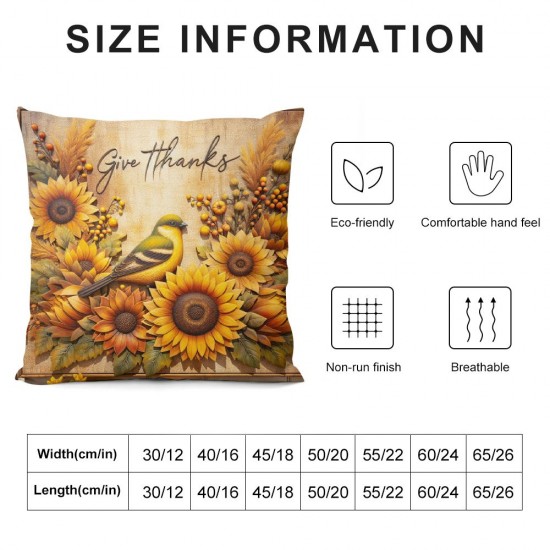 Ulloord Hopyeer Thanksgiving Day Decoration Throw Pillow Covers Fall Sunflowers Robin Birds with Every Day Pillowcase for Sofa Bedroom